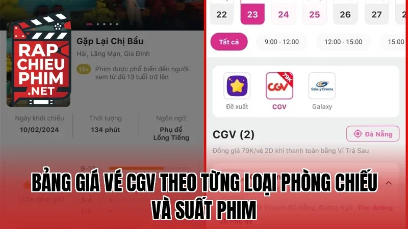 Bảng giá vé CGV theo từng loại phòng chiếu và suất phim