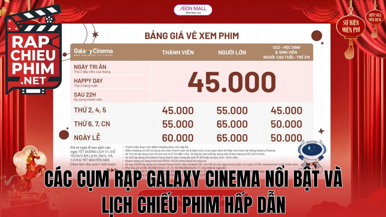 Các cụm rạp Galaxy Cinema nổi bật và lịch chiếu phim hấp dẫn